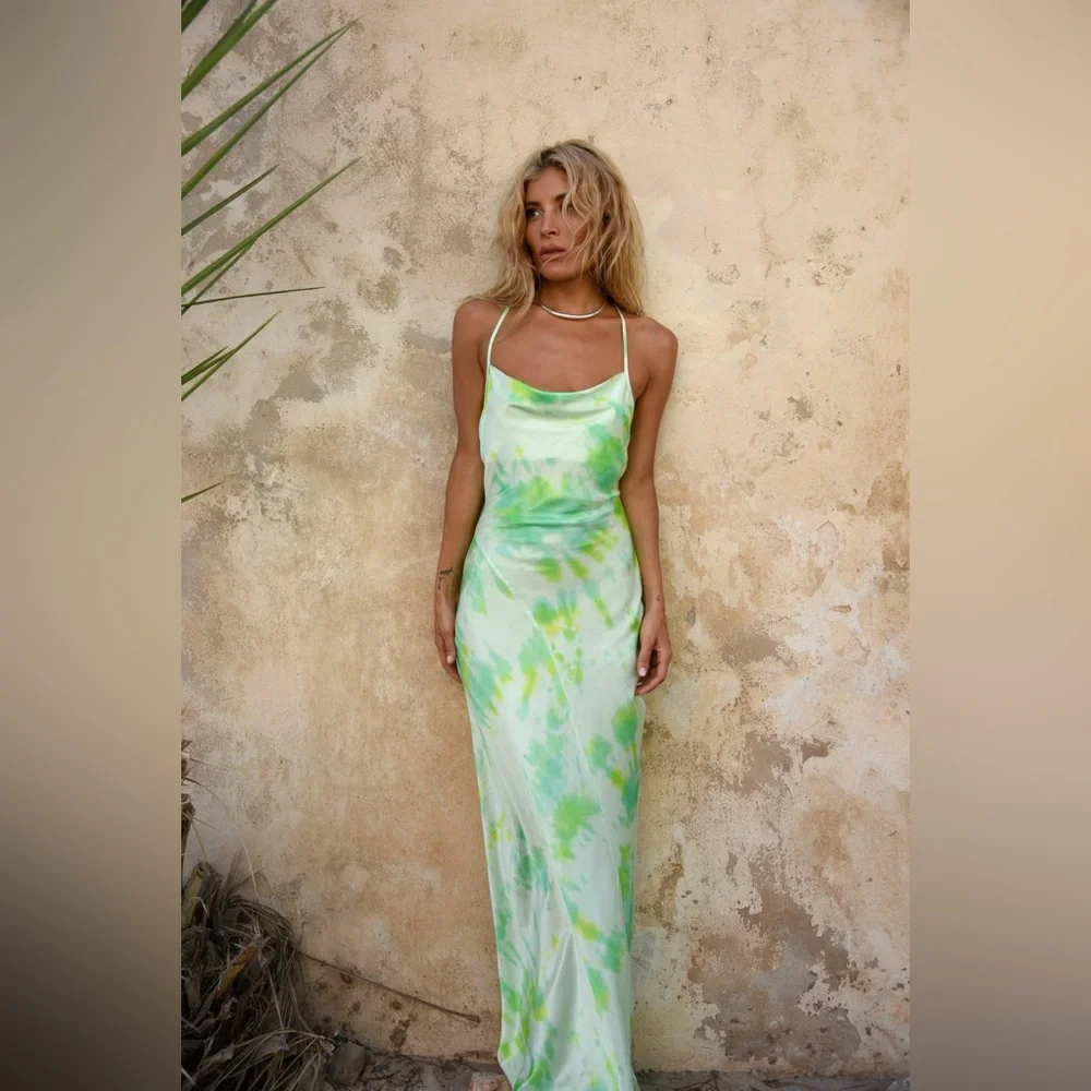 Rat & Boa Juniper Green Tie-Dye Slip Dress - Picture 1 of 3